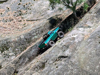 RC crawler on 45 degree rock